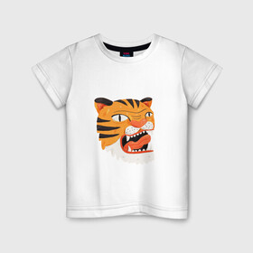 Детская футболка хлопок с принтом Mad tiger в Кировске, 100% хлопок | круглый вырез горловины, полуприлегающий силуэт, длина до линии бедер | Тематика изображения на принте: берсерк | злось | пантера | показывать язык | тигр