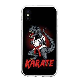 Чехол для iPhone XS Max матовый с принтом KARATE T-REX в Кировске, Силикон | Область печати: задняя сторона чехла, без боковых панелей | animal | dinosaur | fight | fighter | hunter | karate | red | sport | strong | t rex | боец | бои | динозавр | карате | сила | спорт | тиранозавр | хищник