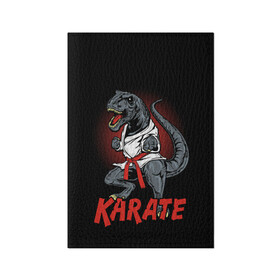 Обложка для паспорта матовая кожа с принтом KARATE T-REX в Кировске, натуральная матовая кожа | размер 19,3 х 13,7 см; прозрачные пластиковые крепления | Тематика изображения на принте: animal | dinosaur | fight | fighter | hunter | karate | red | sport | strong | t rex | боец | бои | динозавр | карате | сила | спорт | тиранозавр | хищник