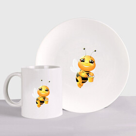 Набор: тарелка + кружка с принтом Милая пчелка в Кировске, керамика | Кружка: объем — 330 мл, диаметр — 80 мм. Принт наносится на бока кружки, можно сделать два разных изображения. 
Тарелка: диаметр - 210 мм, диаметр для нанесения принта - 120 мм. | здоровье | мед | насекомые | природа | пчела | пчелка | пчелы