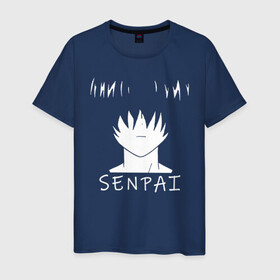Мужская футболка хлопок с принтом SENPAI V1 в Кировске, 100% хлопок | прямой крой, круглый вырез горловины, длина до линии бедер, слегка спущенное плечо. | белый | волосы | лицо | парень