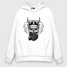 Мужское худи Oversize хлопок с принтом viking skull в Кировске, френч-терри — 70% хлопок, 30% полиэстер. Мягкий теплый начес внутри —100% хлопок | боковые карманы, эластичные манжеты и нижняя кромка, капюшон на магнитной кнопке | викинг | воин | череп | шлем