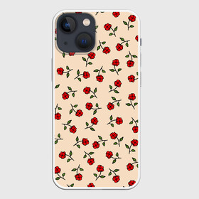 Чехол для iPhone 13 mini с принтом Прованс из роз в Кировске,  |  | flowers | girls | red roses | roses | vintage | букет | бутоны | винтаж | девушкам | женщинам | красные розы | красные цветы | листья | нарисованные цветы | подарок | природа | прованс | розы | узор | цветочный принт