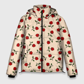 Мужская зимняя куртка 3D с принтом Прованс из роз в Кировске, верх — 100% полиэстер; подкладка — 100% полиэстер; утеплитель — 100% полиэстер | длина ниже бедра, свободный силуэт Оверсайз. Есть воротник-стойка, отстегивающийся капюшон и ветрозащитная планка. 

Боковые карманы с листочкой на кнопках и внутренний карман на молнии. | Тематика изображения на принте: flowers | girls | red roses | roses | vintage | букет | бутоны | винтаж | девушкам | женщинам | красные розы | красные цветы | листья | нарисованные цветы | подарок | природа | прованс | розы | узор | цветочный принт