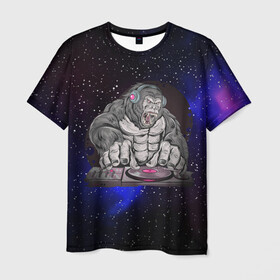Мужская футболка 3D с принтом DJ GORILLA в Кировске, 100% полиэфир | прямой крой, круглый вырез горловины, длина до линии бедер | dj | арт | горилла | графика | животные | звери | музыка | обезьяны
