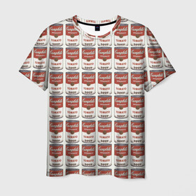 Мужская футболка 3D с принтом Суп как искусство в Кировске, 100% полиэфир | прямой крой, круглый вырез горловины, длина до линии бедер | Тематика изображения на принте: банки | суп | томат | томатный суп | энди уорхолл