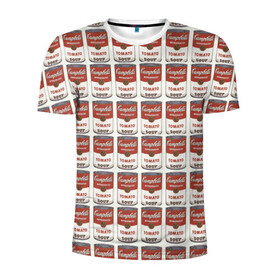 Мужская футболка 3D спортивная с принтом Суп как искусство в Кировске, 100% полиэстер с улучшенными характеристиками | приталенный силуэт, круглая горловина, широкие плечи, сужается к линии бедра | банки | суп | томат | томатный суп | энди уорхолл