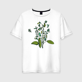 Женская футболка хлопок Oversize с принтом Nature в Кировске, 100% хлопок | свободный крой, круглый ворот, спущенный рукав, длина до линии бедер
 | букет | графика | листок | природа | рисунок