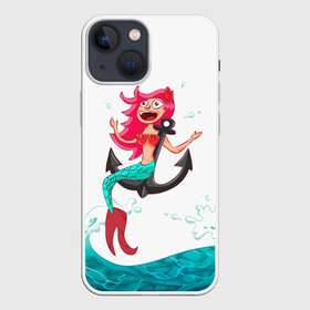 Чехол для iPhone 13 mini с принтом Русалка на якоре в Кировске,  |  | водолей | волна | волны | девочка | девчонка | море | мультик | мультфильм | океан | русалка | русалочка | рыба | рыбка | улыбка | хвост | хвостик | якорь