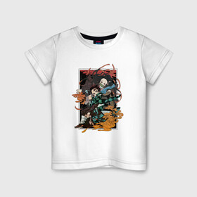 Детская футболка хлопок с принтом Kamado team в Кировске, 100% хлопок | круглый вырез горловины, полуприлегающий силуэт, длина до линии бедер | anime | kimetsu no yaiba | аниме | анимэ | камадо | клинок рассекающий демонов | незуко камадо | таджиро