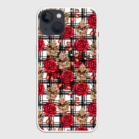 Чехол для iPhone 13 с принтом Розы в клеточку в Кировске,  |  | абстракция | паттерн | розы | текстуры | узоры | цветочки | цветы