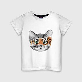 Детская футболка хлопок с принтом Тигровый гот в Кировске, 100% хлопок | круглый вырез горловины, полуприлегающий силуэт, длина до линии бедер | глаза усы | животные | звери | киса | кот | котик | пушистый | рыжий | серий | тигр | уши