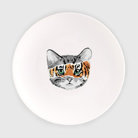 Тарелка с принтом Тигровый гот в Кировске, фарфор | диаметр - 210 мм
диаметр для нанесения принта - 120 мм | Тематика изображения на принте: глаза усы | животные | звери | киса | кот | котик | пушистый | рыжий | серий | тигр | уши