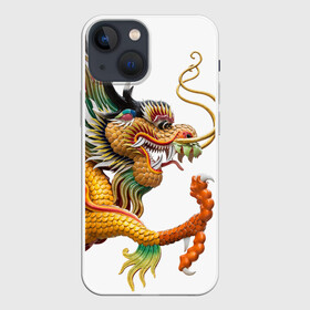 Чехол для iPhone 13 mini с принтом Желтый китайский дракон 3D в Кировске,  |  | азиатский дракон | дракон | дракон 3d | дракон 3д | желтый | желтый азиатский дракон | желтый дракон | желтый китайский дракон | желтый японский дракон | золотой | золотой дракон