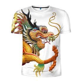 Мужская футболка 3D спортивная с принтом Желтый китайский дракон 3D в Кировске, 100% полиэстер с улучшенными характеристиками | приталенный силуэт, круглая горловина, широкие плечи, сужается к линии бедра | Тематика изображения на принте: азиатский дракон | дракон | дракон 3d | дракон 3д | желтый | желтый азиатский дракон | желтый дракон | желтый китайский дракон | желтый японский дракон | золотой | золотой дракон
