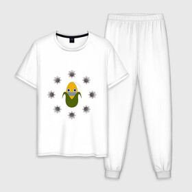 Мужская пижама хлопок с принтом Кукуруза в маске в Кировске, 100% хлопок | брюки и футболка прямого кроя, без карманов, на брюках мягкая резинка на поясе и по низу штанин
 | ковид | коронавирус | кукуруза | маска