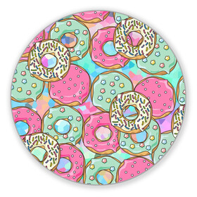 Коврик для мышки круглый с принтом РазНоцветные Пончики в Кировске, резина и полиэстер | круглая форма, изображение наносится на всю лицевую часть | Тематика изображения на принте: еда | звездочки | лето | пончики | разноцветные | сладости