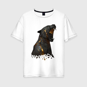Женская футболка хлопок Oversize с принтом Panther в Кировске, 100% хлопок | свободный крой, круглый ворот, спущенный рукав, длина до линии бедер
 | animals | животное | золото | клыки | пасть | чёрная пантера