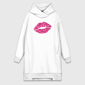Платье-худи хлопок с принтом Сахарный поцелуй губ в Кировске,  |  | Тематика изображения на принте: блестки | блестящий | губки | губы | краски | отпечаток | поцелуй | розовый