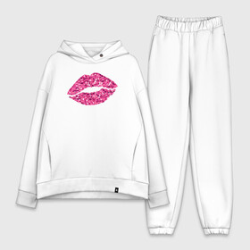 Женский костюм хлопок Oversize с принтом Сахарный поцелуй губ в Кировске,  |  | блестки | блестящий | губки | губы | краски | отпечаток | поцелуй | розовый