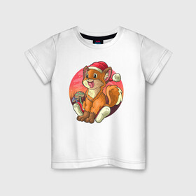 Детская футболка хлопок с принтом Новогодний лисёнок в Кировске, 100% хлопок | круглый вырез горловины, полуприлегающий силуэт, длина до линии бедер | Тематика изображения на принте: арт | грибочки | дикое животное | иллюстрация | лисёнок