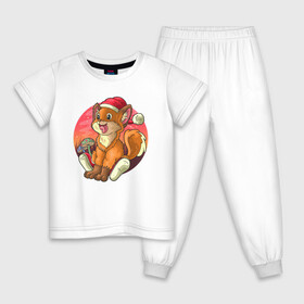Детская пижама хлопок с принтом Новогодний лисёнок в Кировске, 100% хлопок |  брюки и футболка прямого кроя, без карманов, на брюках мягкая резинка на поясе и по низу штанин
 | Тематика изображения на принте: арт | грибочки | дикое животное | иллюстрация | лисёнок