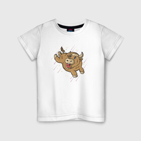 Детская футболка хлопок с принтом Весёлый бычок в Кировске, 100% хлопок | круглый вырез горловины, полуприлегающий силуэт, длина до линии бедер | арт | бычок | иллюстрация | рогатый | телёнок