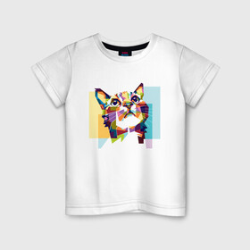 Детская футболка хлопок с принтом Разноцветный котэ в Кировске, 100% хлопок | круглый вырез горловины, полуприлегающий силуэт, длина до линии бедер | colorful | арт | иллюстрация | киска | котёнок