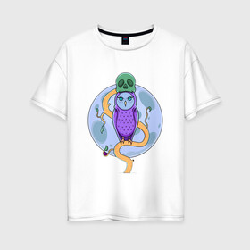 Женская футболка хлопок Oversize с принтом Colorful Owl в Кировске, 100% хлопок | свободный крой, круглый ворот, спущенный рукав, длина до линии бедер
 | colorful | дерево | иллюстрация | совёнок | череп