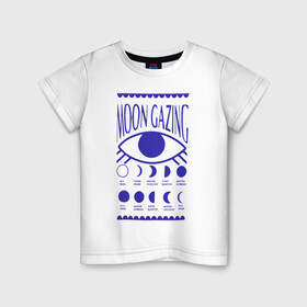Детская футболка хлопок с принтом Moon Gazing в Кировске, 100% хлопок | круглый вырез горловины, полуприлегающий силуэт, длина до линии бедер | Тематика изображения на принте: астрология | взгляд | глаз | затмения | луна | око | синий | фазы луны