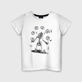 Детская футболка хлопок с принтом Peace & Music в Кировске, 100% хлопок | круглый вырез горловины, полуприлегающий силуэт, длина до линии бедер | Тематика изображения на принте: любовь | мир | музыка | ноты | скелет | хиппи | черно белый