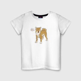 Детская футболка хлопок с принтом Сиба-Ину в Кировске, 100% хлопок | круглый вырез горловины, полуприлегающий силуэт, длина до линии бедер | Тематика изображения на принте: домашнее животное | животное | милая собака | сердечко | сиба ину | собака