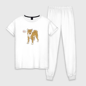 Женская пижама хлопок с принтом Сиба-Ину в Кировске, 100% хлопок | брюки и футболка прямого кроя, без карманов, на брюках мягкая резинка на поясе и по низу штанин | домашнее животное | животное | милая собака | сердечко | сиба ину | собака