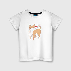 Детская футболка хлопок с принтом Сиба-Ину в Кировске, 100% хлопок | круглый вырез горловины, полуприлегающий силуэт, длина до линии бедер | Тематика изображения на принте: домашнее животное | животное | милая собака | сердечко | сиба ину | собака