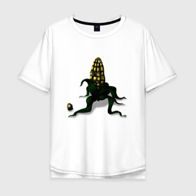 Мужская футболка хлопок Oversize с принтом Злая кукуруза в Кировске, 100% хлопок | свободный крой, круглый ворот, “спинка” длиннее передней части | еда | кукуруза | овощи | страшное | хоррор