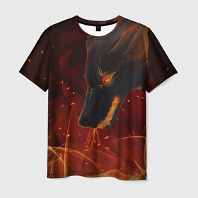 Мужская футболка 3D с принтом ОГНЕНЫЙ ВОЛК, 3d в Кировске, 100% полиэфир | прямой крой, круглый вырез горловины, длина до линии бедер | боевойоскал | волк | глаза | гнев | злой | зубы | искра | огонь | пламья | страшный | уголёк | языкипламени | ярость
