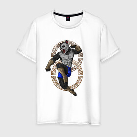 Мужская футболка хлопок с принтом Тайская панда в Кировске, 100% хлопок | прямой крой, круглый вырез горловины, длина до линии бедер, слегка спущенное плечо. | Тематика изображения на принте: боец | бой | иллюстрация | муай тай | тайский бокс