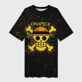 Платье-футболка 3D с принтом Веселый Роджер пиратов Соломенной Шляпы в Кировске,  |  | anime | manga | one piece | аниме | большой куш | ван пис | весёлый роджер | вон пис | король пиратов | логотип | манга | монки д. луффи | мугивары | перекрещённый костями | пират | пиратский флаг