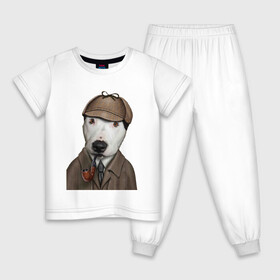 Детская пижама хлопок с принтом Собака Шерлок Холмс в Кировске, 100% хлопок |  брюки и футболка прямого кроя, без карманов, на брюках мягкая резинка на поясе и по низу штанин
 | кепка | собака | трубка | шерлок холмс | щенок