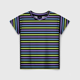 Детская футболка 3D с принтом Веселая полосочка в Кировске, 100% гипоаллергенный полиэфир | прямой крой, круглый вырез горловины, длина до линии бедер, чуть спущенное плечо, ткань немного тянется | зелёный | полоска | простая | просто полоска | сиреневый
