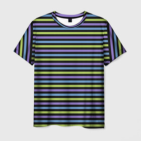 Мужская футболка 3D с принтом Веселая полосочка в Кировске, 100% полиэфир | прямой крой, круглый вырез горловины, длина до линии бедер | зелёный | полоска | простая | просто полоска | сиреневый