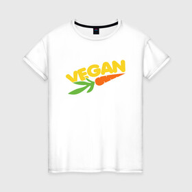 Женская футболка хлопок с принтом Веган - Морковь в Кировске, 100% хлопок | прямой крой, круглый вырез горловины, длина до линии бедер, слегка спущенное плечо | green | greenpaece | nature | sport | vegan | yoga | веган | вегетарианец | гринпис | еда | животные | жизнь | здоровье | зеленый | йога | мир | овощи | пища | планета | природа | растение | спорт | тело | фрукты