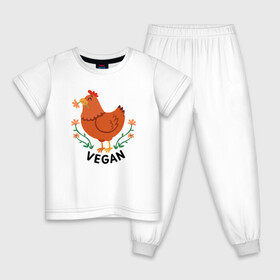 Детская пижама хлопок с принтом Vegan Chicken в Кировске, 100% хлопок |  брюки и футболка прямого кроя, без карманов, на брюках мягкая резинка на поясе и по низу штанин
 | green | greenpaece | nature | sport | vegan | yoga | веган | вегетарианец | гринпис | еда | животные | жизнь | здоровье | зеленый | йога | курица | мир | овощи | пища | планета | природа | растение | спорт | тело | фрукты