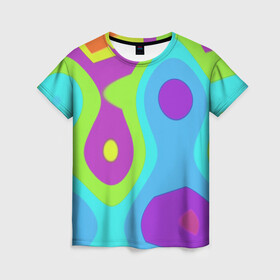 Женская футболка 3D с принтом Калейдоскоп в Кировске, 100% полиэфир ( синтетическое хлопкоподобное полотно) | прямой крой, круглый вырез горловины, длина до линии бедер | абстракция | калейдоскоп | пестрое | разноцветное