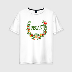 Женская футболка хлопок Oversize с принтом Vegan World в Кировске, 100% хлопок | свободный крой, круглый ворот, спущенный рукав, длина до линии бедер
 | green | greenpaece | nature | sport | vegan | yoga | веган | вегетарианец | гринпис | еда | животные | жизнь | здоровье | зеленый | йога | мир | овощи | пища | планета | природа | растение | спорт | тело | фрукты