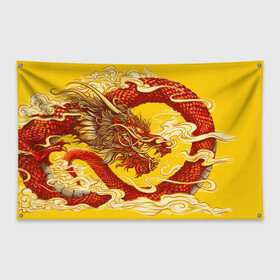 Флаг-баннер с принтом Китайский Дракон, China Dragon в Кировске, 100% полиэстер | размер 67 х 109 см, плотность ткани — 95 г/м2; по краям флага есть четыре люверса для крепления | chinese dragon | dhina dragon | dragon | азиатский дракон | восточный дракон | дракон | китайские драконы | китайский дракон | красный дракон | традиционный китайский дракон | японский дракон