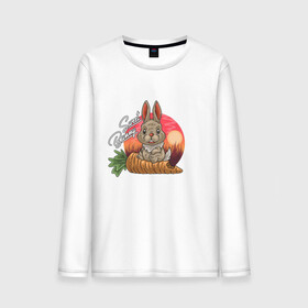 Мужской лонгслив хлопок с принтом Sweet Bunny в Кировске, 100% хлопок |  | Тематика изображения на принте: закат | иллюстрация | крольченок | морковь | сладкий кролик