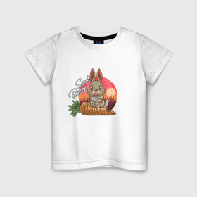 Детская футболка хлопок с принтом Sweet Bunny в Кировске, 100% хлопок | круглый вырез горловины, полуприлегающий силуэт, длина до линии бедер | закат | иллюстрация | крольченок | морковь | сладкий кролик