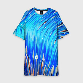 Детское платье 3D с принтом Морские водоросли! в Кировске, 100% полиэстер | прямой силуэт, чуть расширенный к низу. Круглая горловина, на рукавах — воланы | гавайи. | море | океан | отдых | пляж | спокойствие | штиль