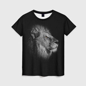 Женская футболка 3D с принтом Гордый лев в Кировске, 100% полиэфир ( синтетическое хлопкоподобное полотно) | прямой крой, круглый вырез горловины, длина до линии бедер | взгляд | грива | зверь | кот | кошка | лев | мудрость | профиль | царь